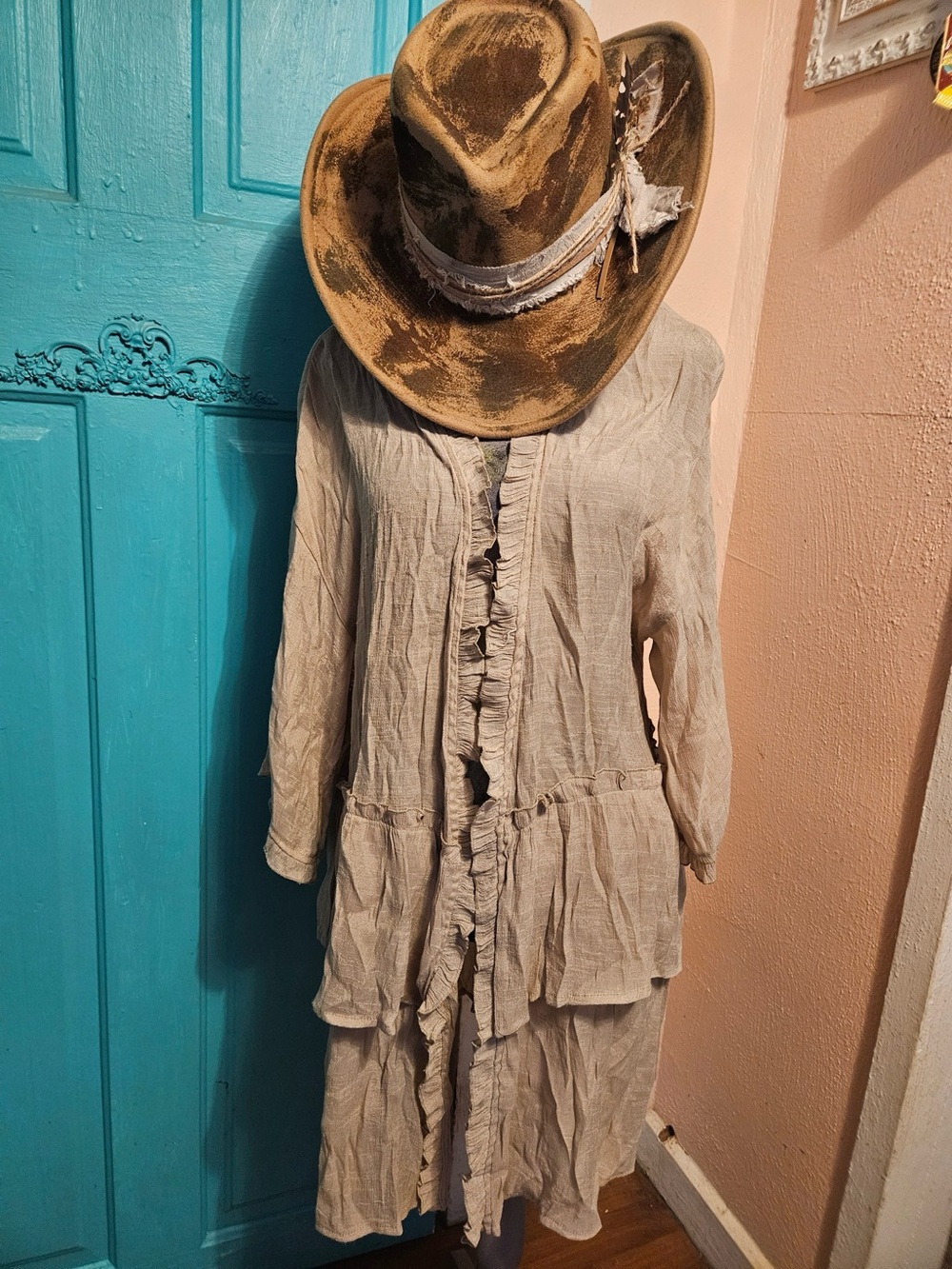Boho Ruffle kimono Light Taupe